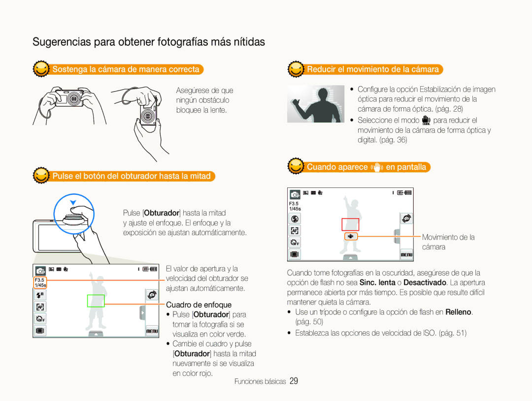 Samsung EC-ST600ZBPBGB, EC-ST600ZBPLE1 Sostenga la cámara de manera correcta, Pulse el botón del obturador hasta la mitad 