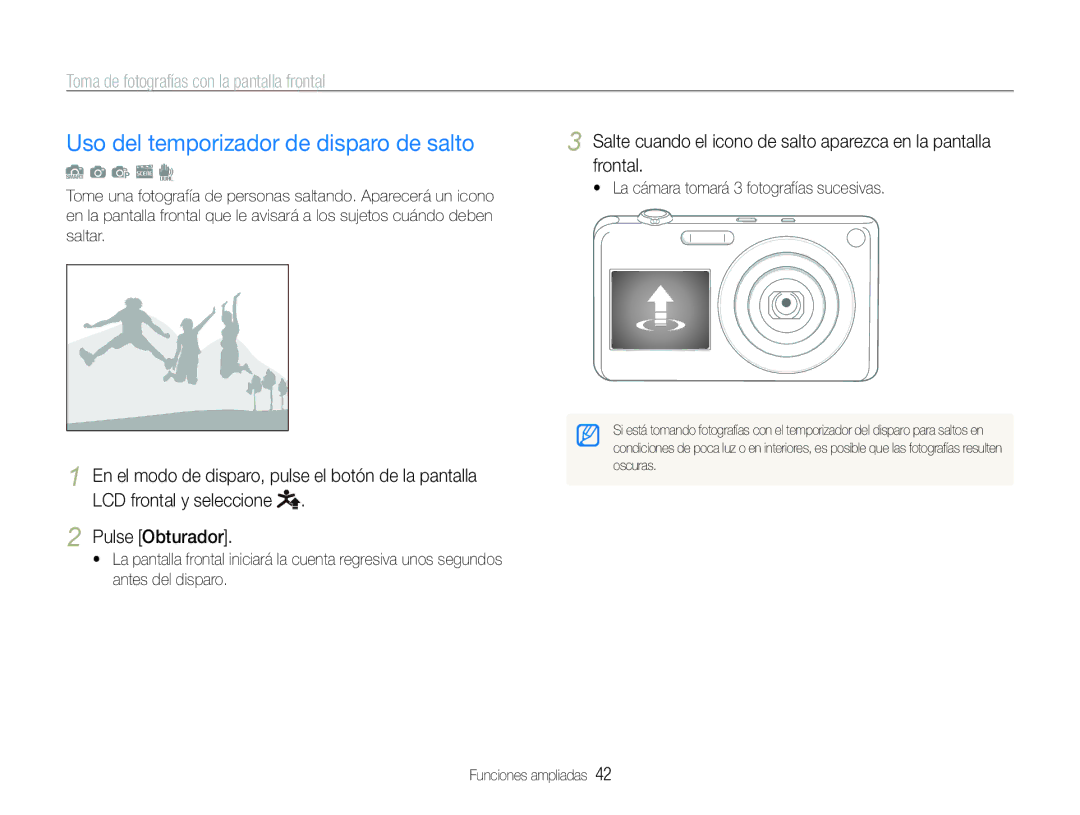 Samsung EC-ST600ZBPGE1, EC-ST600ZBPLE1, EC-ST600ZBPBE1, EC-ST600ZBPBGB Uso del temporizador de disparo de salto, Frontal 