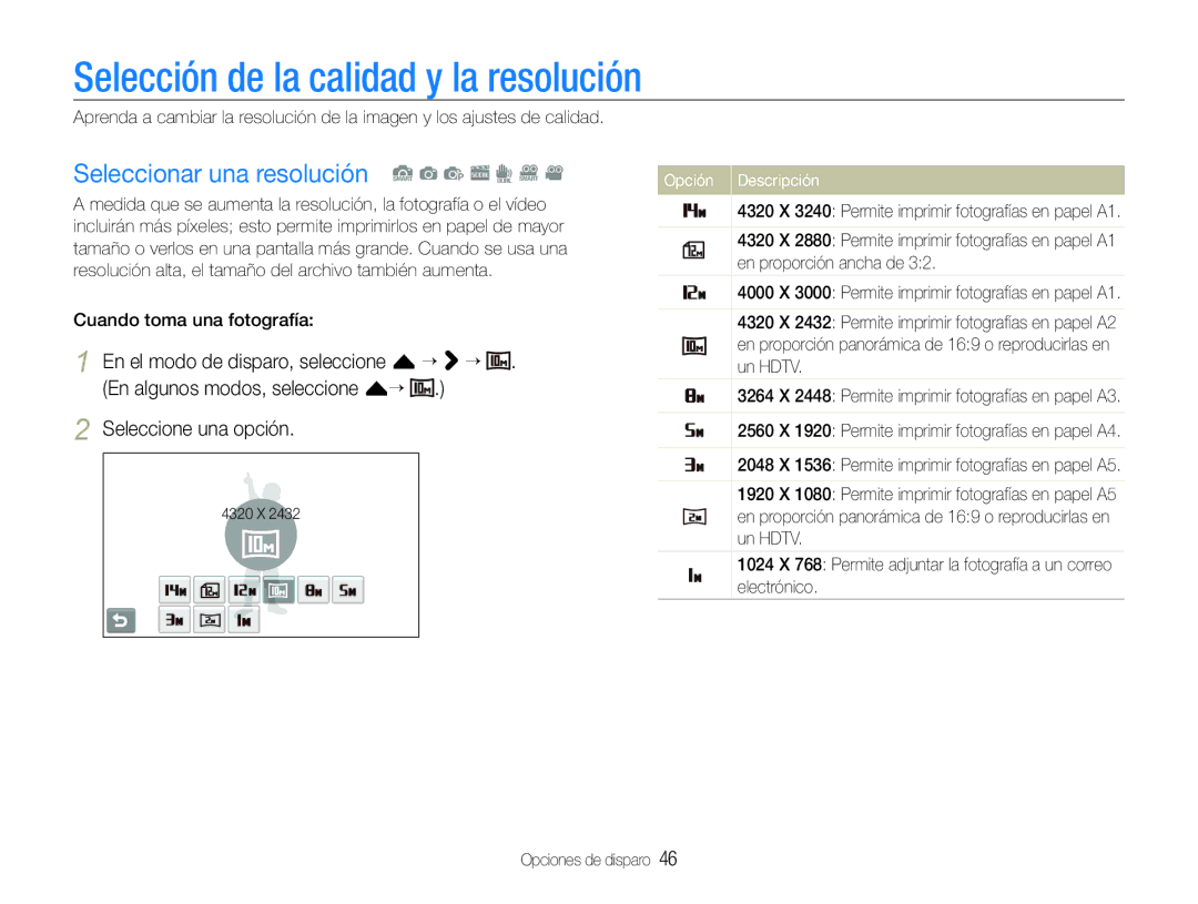 Samsung EC-ST600ZBPGE1, EC-ST600ZBPLE1 Selección de la calidad y la resolución, Seleccionar una resolución S a p s d D 