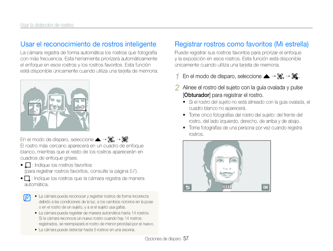 Samsung EC-ST600ZBPBGB manual Usar el reconocimiento de rostros inteligente, Registrar rostros como favoritos Mi estrella 