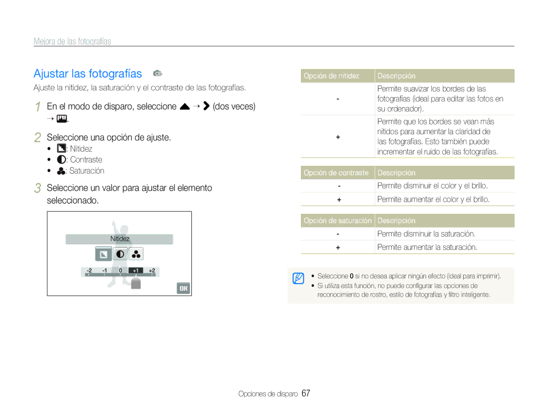 Samsung EC-ST600ZBPLE1 manual Ajustar las fotografías p, Seleccione un valor para ajustar el elemento seleccionado 