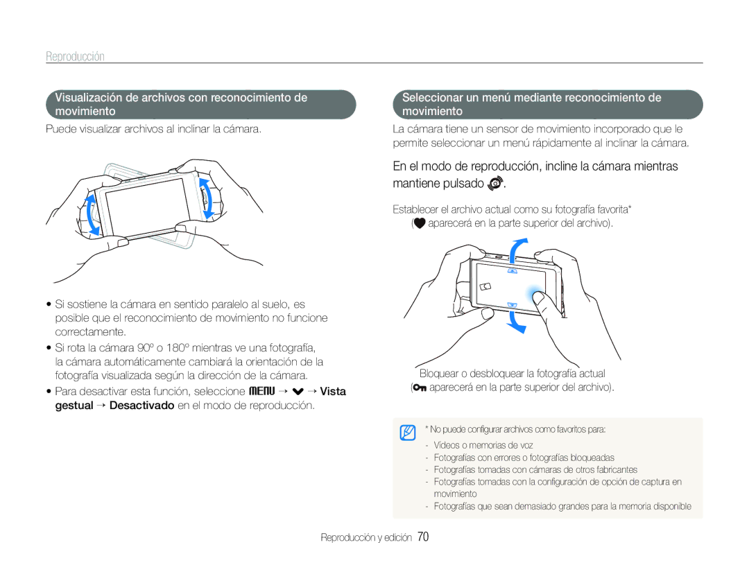 Samsung EC-ST600ZBPGE1, EC-ST600ZBPLE1 manual Reproducción, Visualización de archivos con reconocimiento de movimiento 