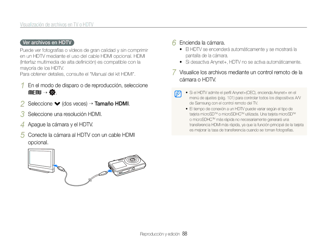 Samsung EC-ST600ZBPBE1, EC-ST600ZBPLE1, EC-ST600ZBPBGB manual Visualización de archivos en TV o Hdtv, Ver archivos en Hdtv 