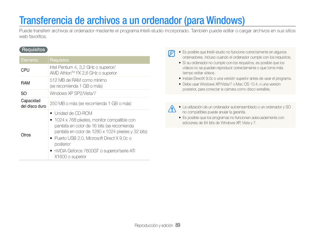 Samsung EC-ST600ZBPBGB, EC-ST600ZBPLE1 manual Transferencia de archivos a un ordenador para Windows, Elemento Requisitos 