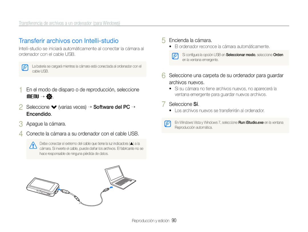 Samsung EC-ST600ZBPGE1 manual Transferir archivos con Intelli-studio, Transferencia de archivos a un ordenador para Windows 