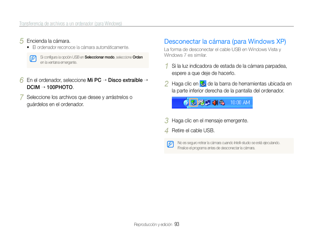 Samsung EC-ST600ZBPBGB, EC-ST600ZBPLE1, EC-ST600ZBPBE1 manual Desconectar la cámara para Windows XP, Encienda la cámara 