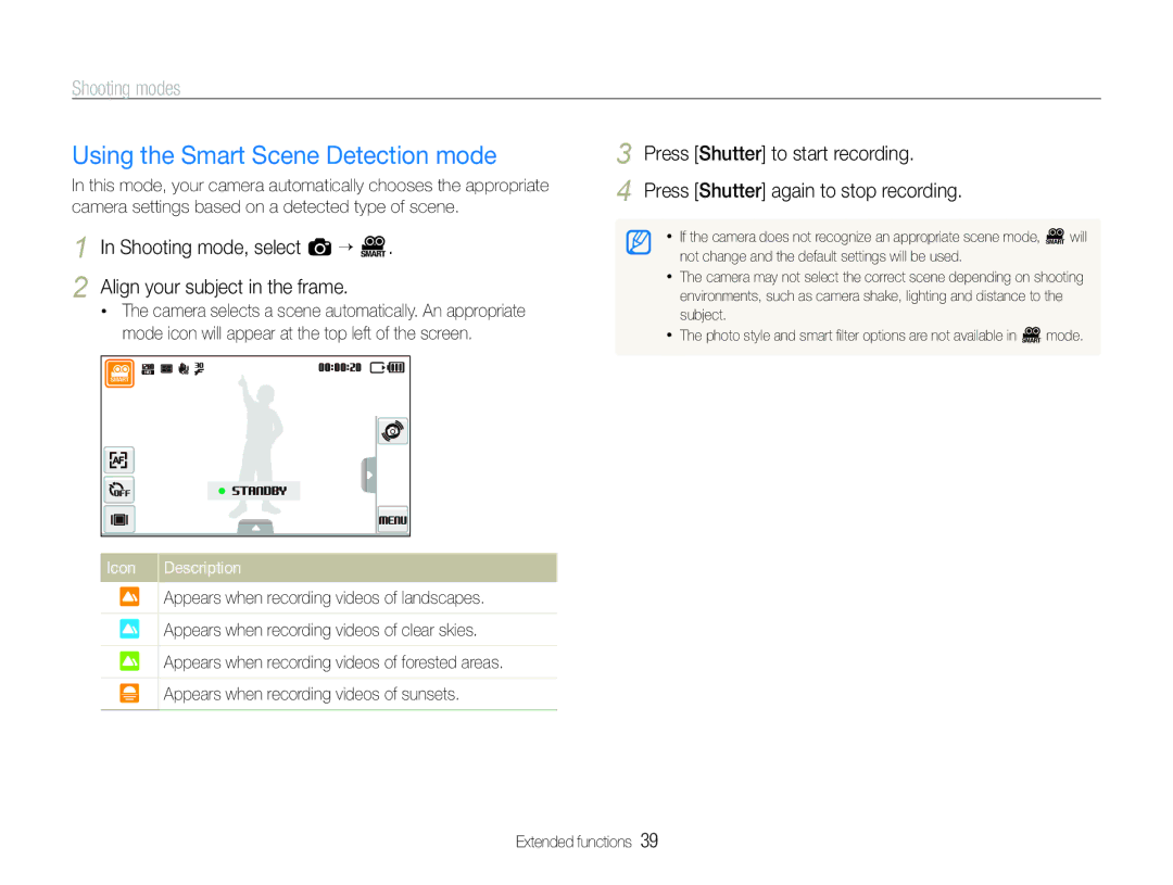 Samsung EC-ST600ZBPLIL, EC-ST600ZBPLE1 manual Using the Smart Scene Detection mode, Align your subject in the frame 