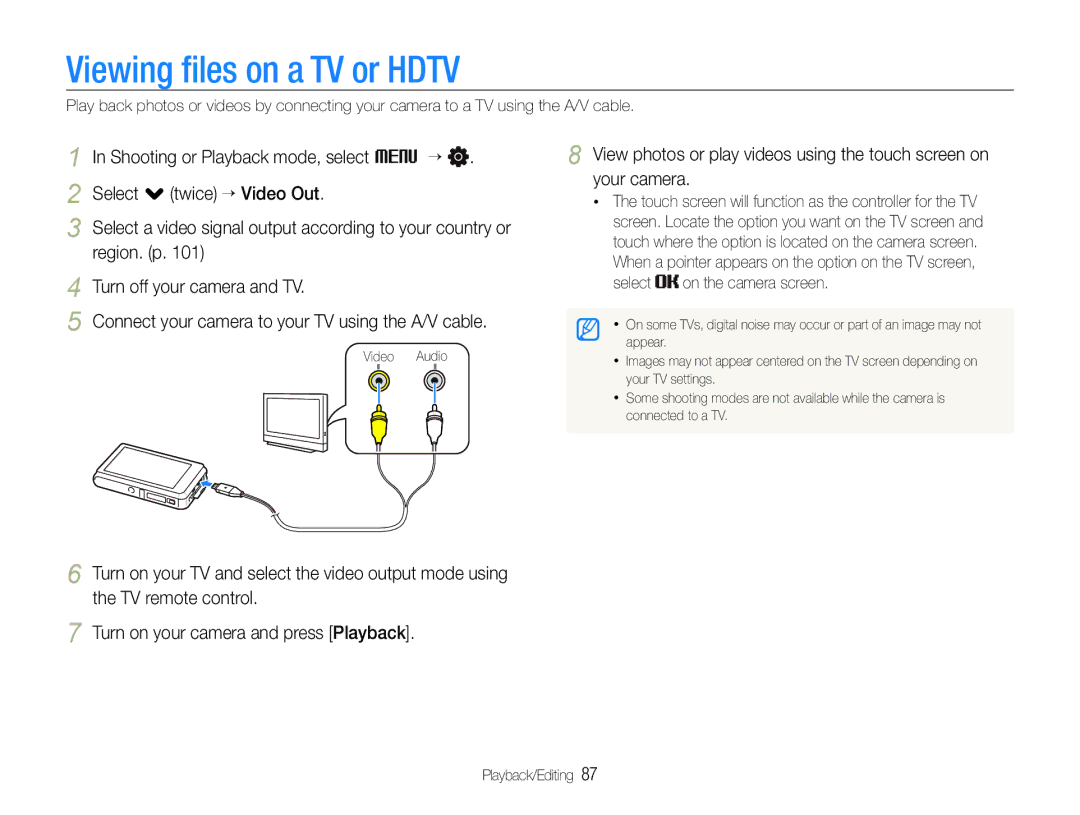 Samsung EC-ST600ZBPLE1, EC-ST600ZBPBE1, EC-ST600ZBPBIT manual Viewing ﬁles on a TV or Hdtv, Select on the camera screen 