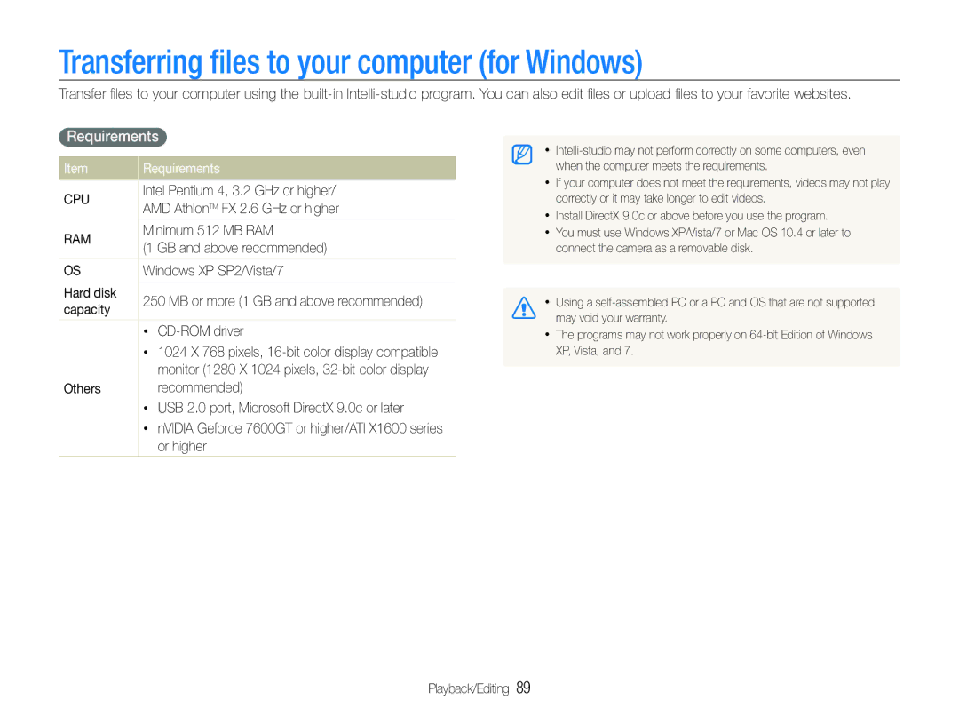 Samsung EC-ST600ZBPBIT, EC-ST600ZBPLE1, EC-ST600ZBPBE1 manual Transferring ﬁles to your computer for Windows, Requirements 