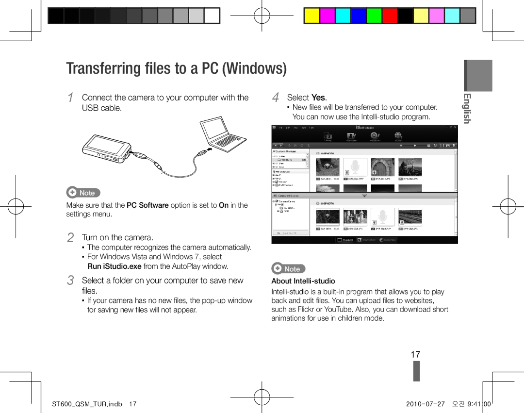 Samsung EC-ST600ZBPLRU manual Transferring files to a PC Windows, Connect the camera to your computer with the USB cable 