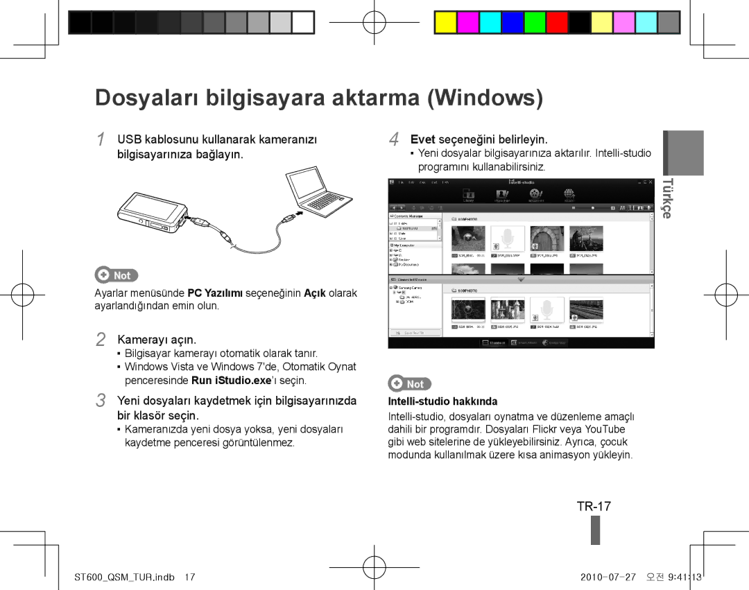 Samsung EC-ST600ZBPPE2 Dosyaları bilgisayara aktarma Windows, Bilgisayarınıza bağlayın, Kamerayı açın, Bir klasör seçin 