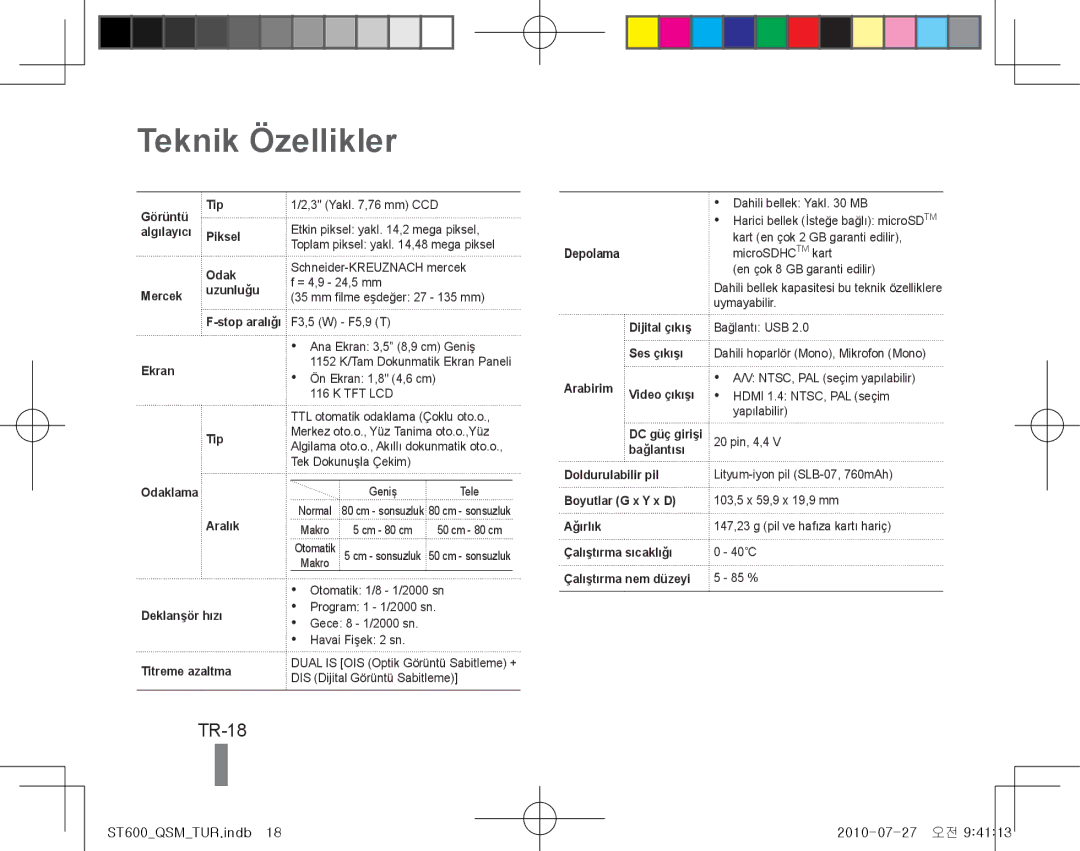 Samsung EC-ST600ZBPGRU, EC-ST600ZBPLE1, EC-ST600ZBPBE1, EC-ST600ZBPBIT, EC-ST600ZBPPIT manual Teknik Özellikler, Ekran 