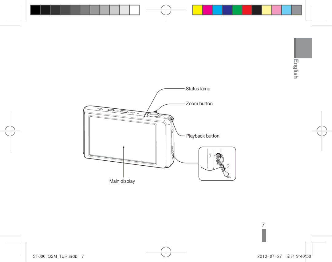 Samsung EC-ST600ZBDBVN, EC-ST600ZBPLE1, EC-ST600ZBPBE1, EC-ST600ZBPBIT Status lamp Zoom button Playback button Main display 