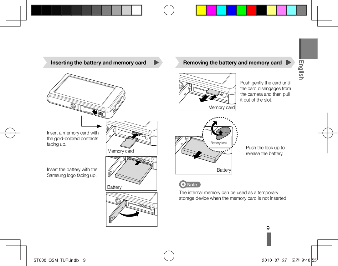 Samsung EC-ST600ZBPBE3, EC-ST600ZBPLE1, EC-ST600ZBPBE1, EC-ST600ZBPBIT, EC-ST600ZBPPIT Push gently the card until, Battery 