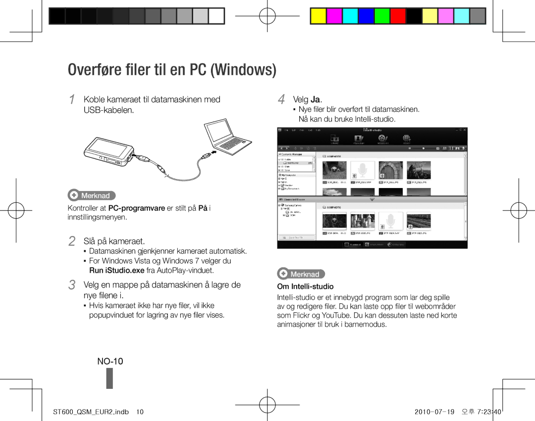 Samsung EC-ST600ZBPLE2, EC-ST600ZBPLE1, EC-ST600ZBPBE1, EC-ST600ZBPBIT manual Overføre filer til en PC Windows, NO-10 