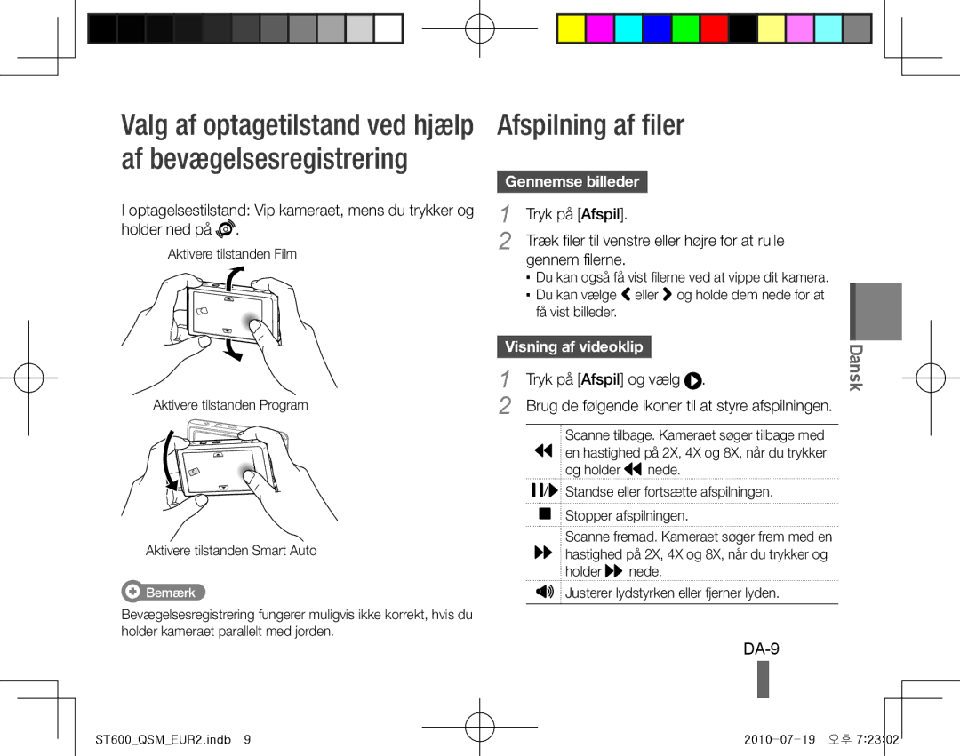 Samsung EC-ST600ZBPLRU, EC-ST600ZBPLE1 manual DA-9, Gennemse billeder, Tryk på Afspil, Gennem filerne, Visning af videoklip 