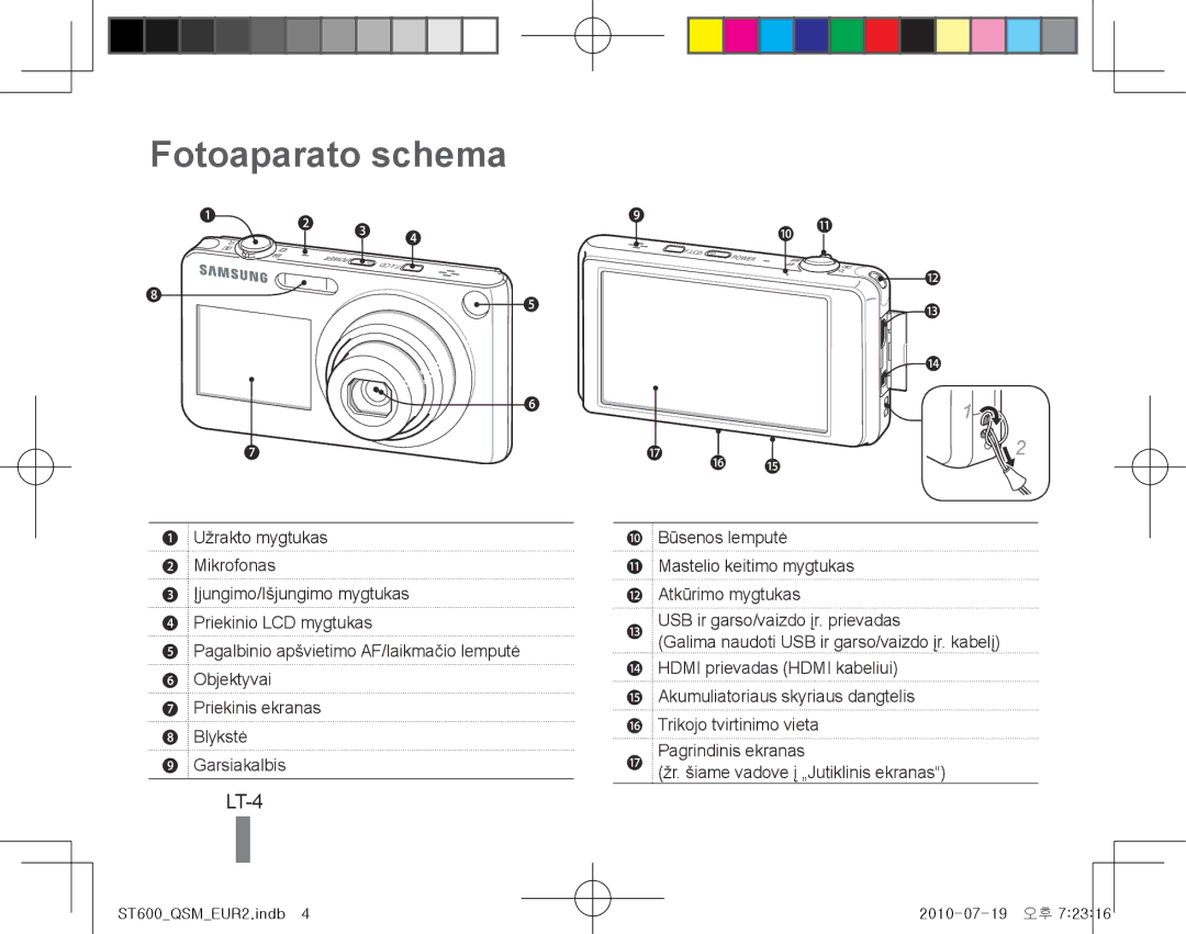 Samsung EC-ST600ZBPGIL, EC-ST600ZBPLE1, EC-ST600ZBPBE1, EC-ST600ZBPBIT manual Fotoaparato schema, LT-4, Būsenos lemputė 