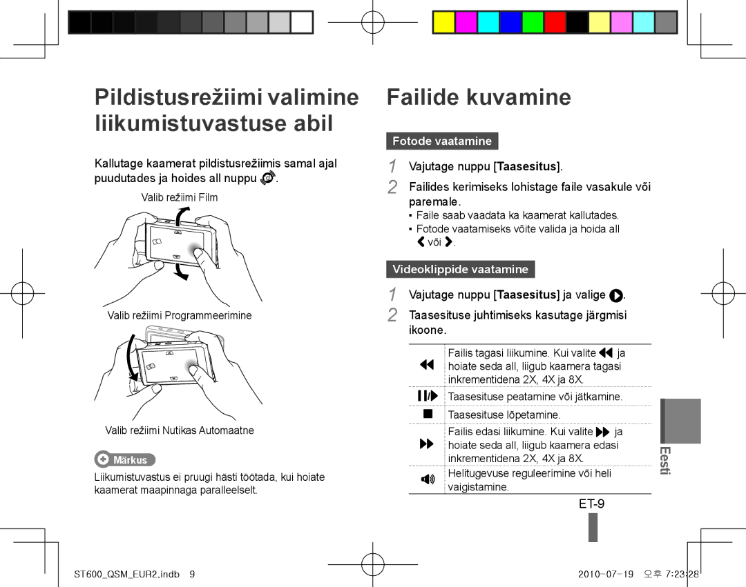 Samsung EC-ST600ZBPPE2, EC-ST600ZBPLE1, EC-ST600ZBPBE1, EC-ST600ZBPBIT manual ET-9, Fotode vaatamine, Videoklippide vaatamine 