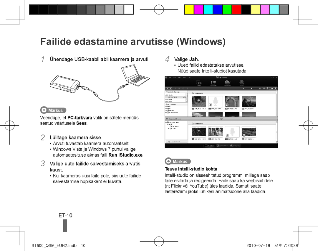 Samsung EC-ST600ZBPGRU, EC-ST600ZBPLE1, EC-ST600ZBPBE1, EC-ST600ZBPBIT manual Failide edastamine arvutisse Windows, ET-10 