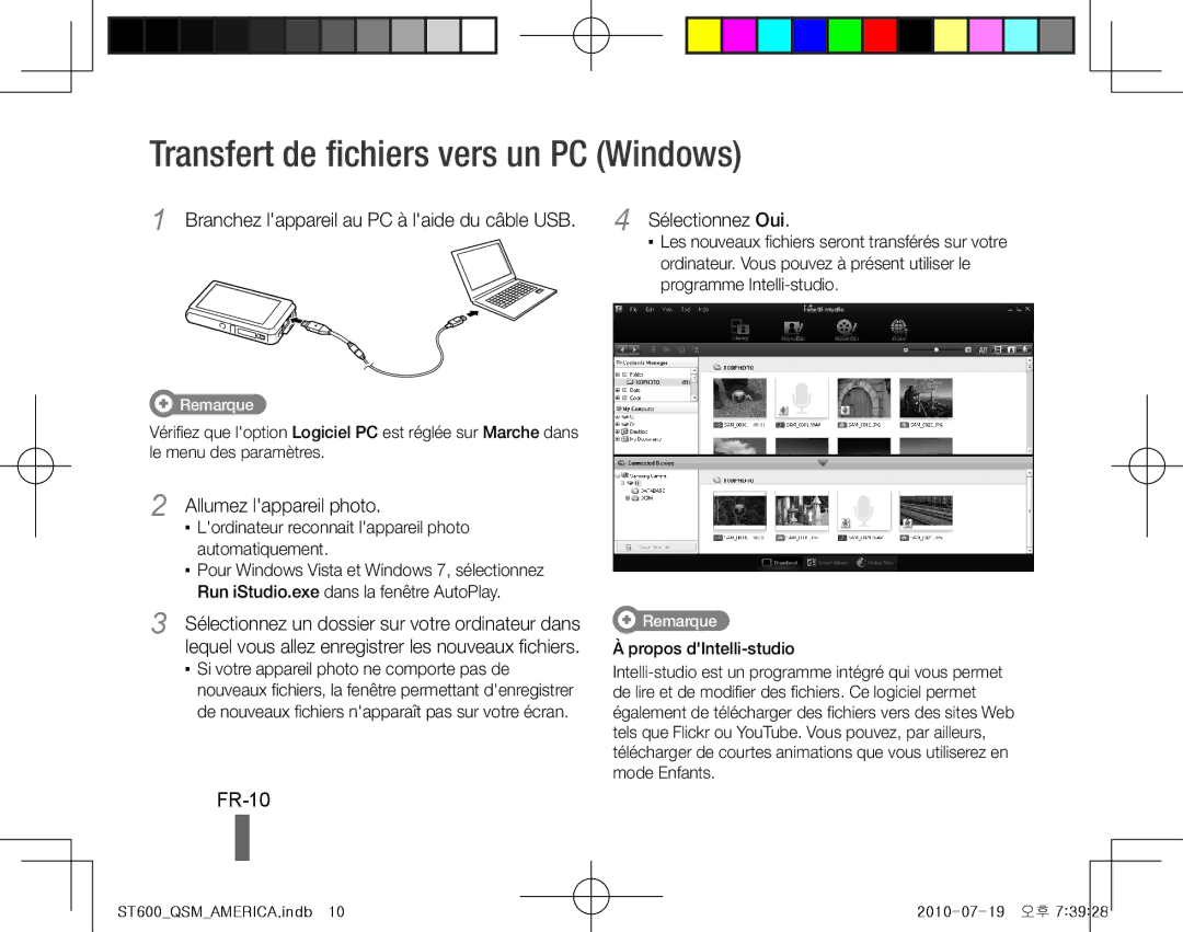 Samsung EC-ST600ZBPGE3 Transfert de fichiers vers un PC Windows, FR-10, Allumez lappareil photo, Propos dIntelli-studio 