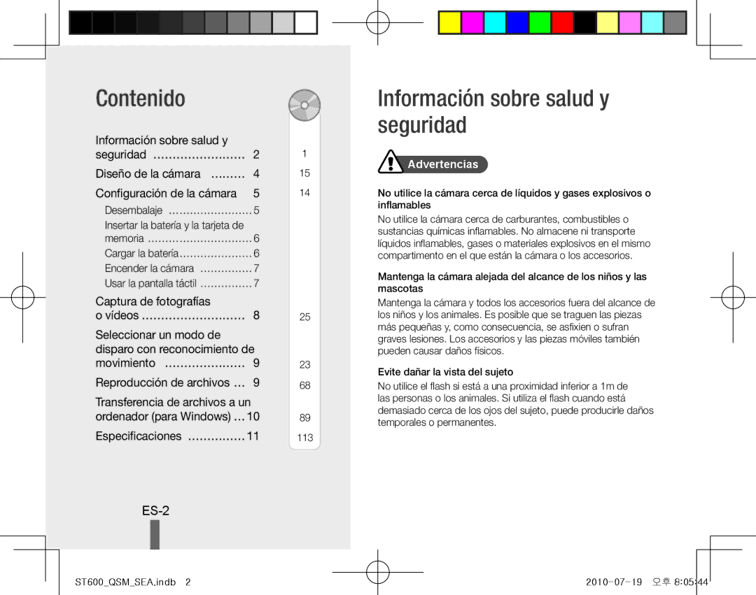 Samsung EC-ST600ZBPLE2, EC-ST600ZBPLE1, EC-ST600ZBPBE1, EC-ST600ZBPBIT Contenido, Información sobre salud y seguridad, ES-2 