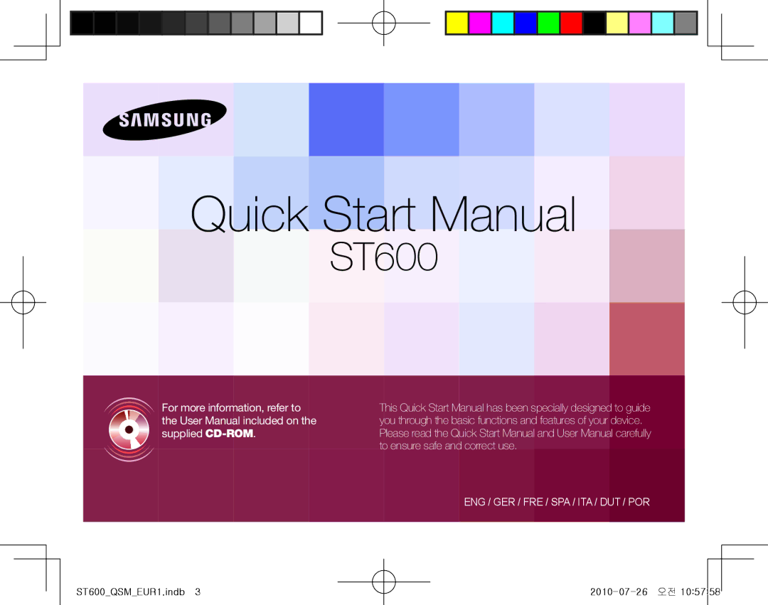 Samsung EC-ST600ZBPBE1, EC-ST600ZBPLE1, EC-ST600ZBPBIT, EC-ST600ZBPPIT, EC-ST600ZBPLIT manual Quick Start Manual 