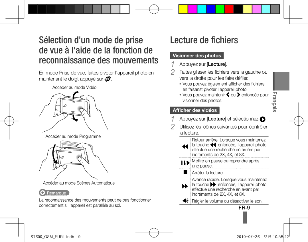 Samsung EC-ST600ZBDBVN, EC-ST600ZBPLE1, EC-ST600ZBPBE1, EC-ST600ZBPBIT manual Lecture de fichiers, FR-9, Visionner des photos 