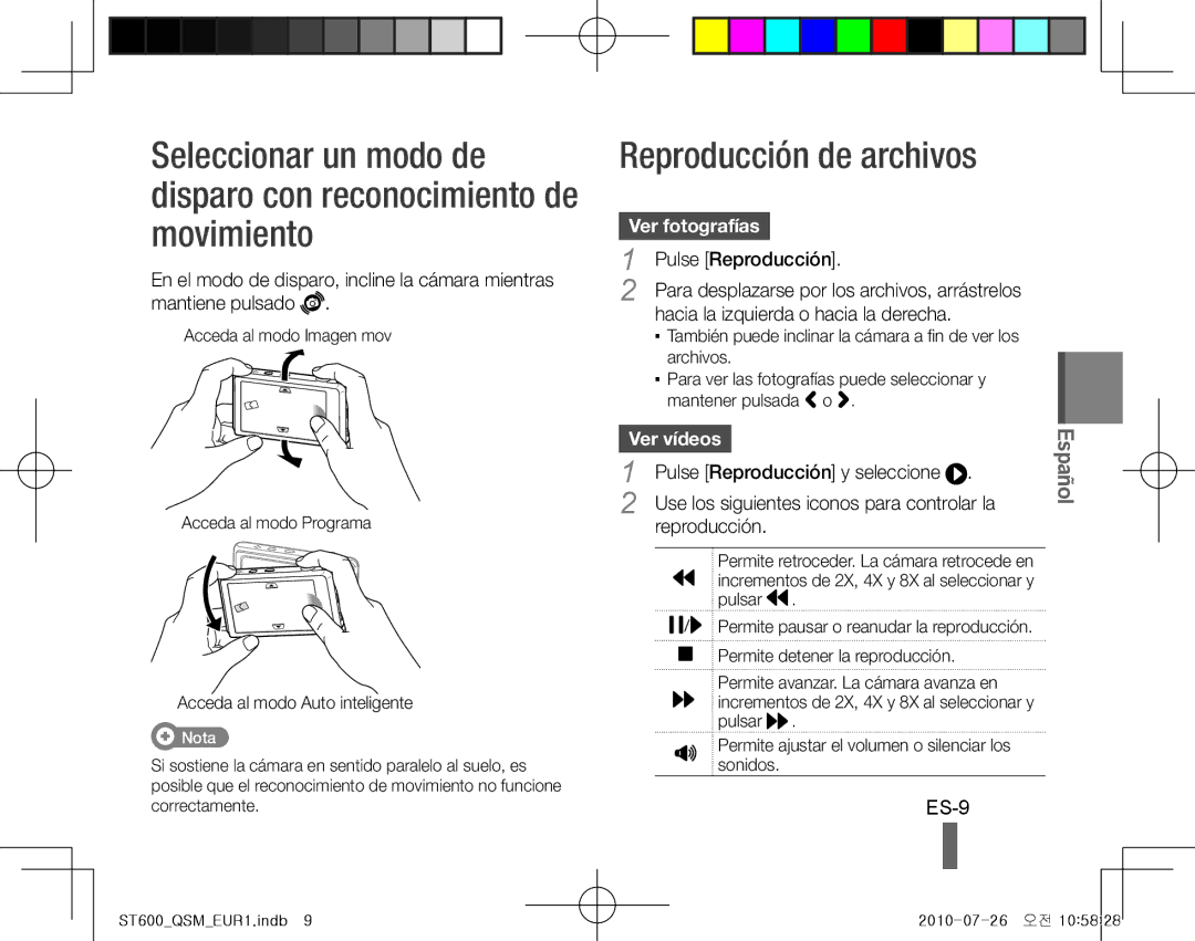 Samsung EC-ST600ZBPLRU, EC-ST600ZBPLE1, EC-ST600ZBPBE1 manual Reproducción de archivos, ES-9, Ver fotografías, Ver vídeos 
