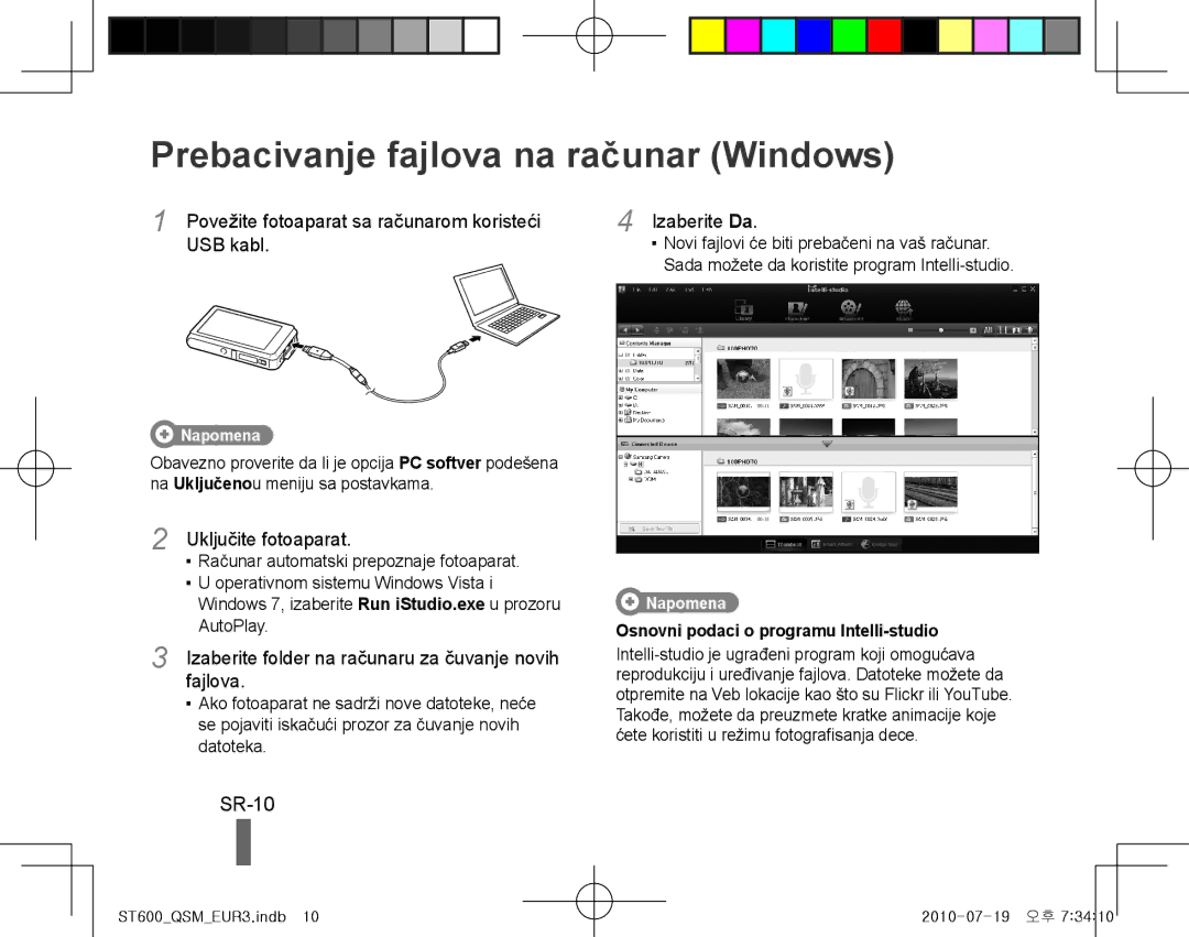 Samsung EC-ST600ZBPGE2 manual Prebacivanje fajlova na računar Windows, SR-10, USB kabl, Uključite fotoaparat, Izaberite Da 