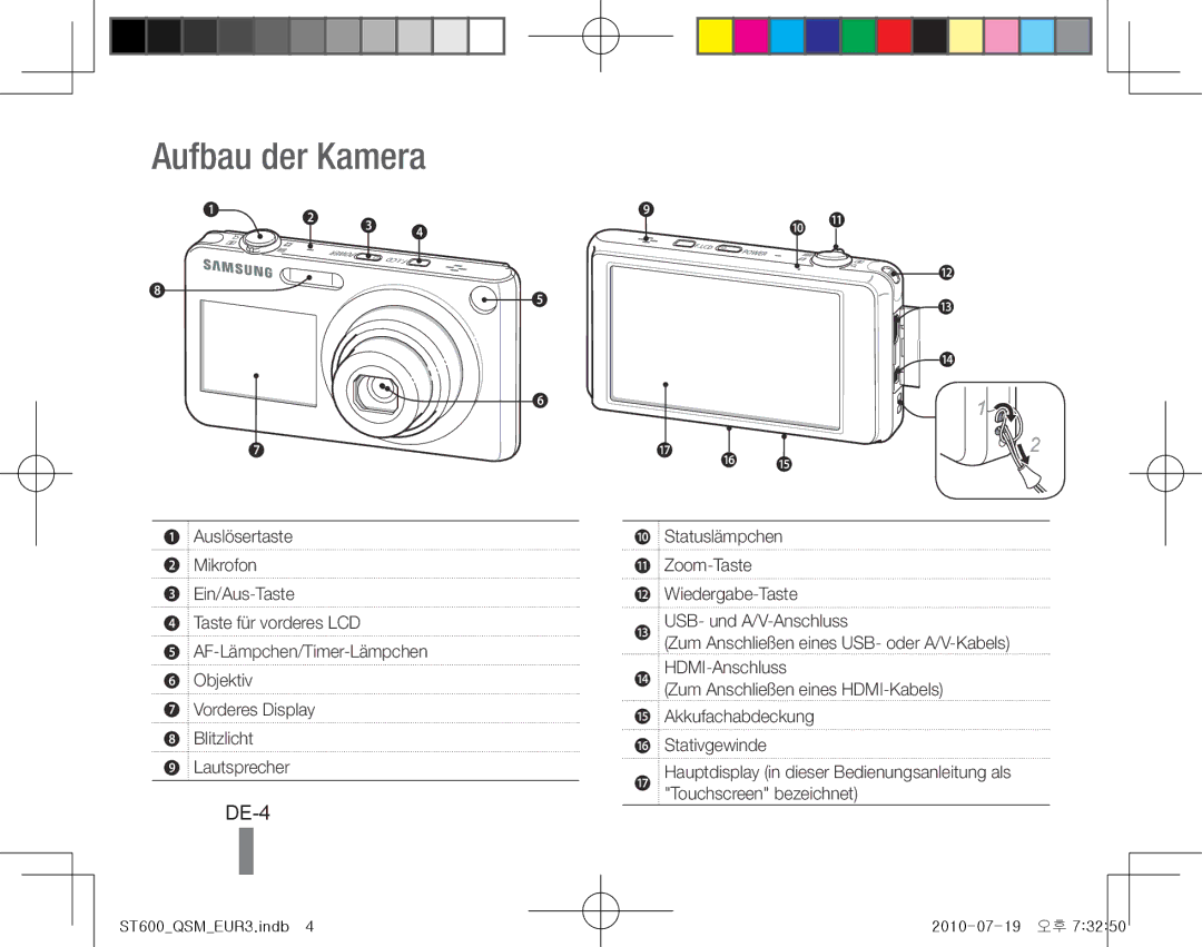 Samsung EC-ST600ZBPGRU, EC-ST600ZBPLE1, EC-ST600ZBPBE1, EC-ST600ZBPBIT, EC-ST600ZBPPIT, EC-ST600ZBPLIT Aufbau der Kamera, DE-4 