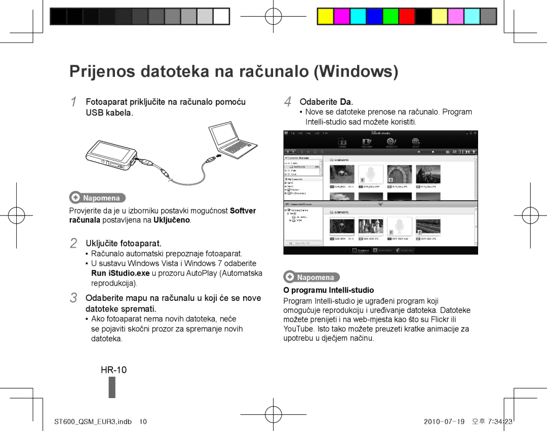 Samsung EC-ST600ZBPGE3 manual Prijenos datoteka na računalo Windows, HR-10, USB kabela, Datoteke spremati, Odaberite Da 