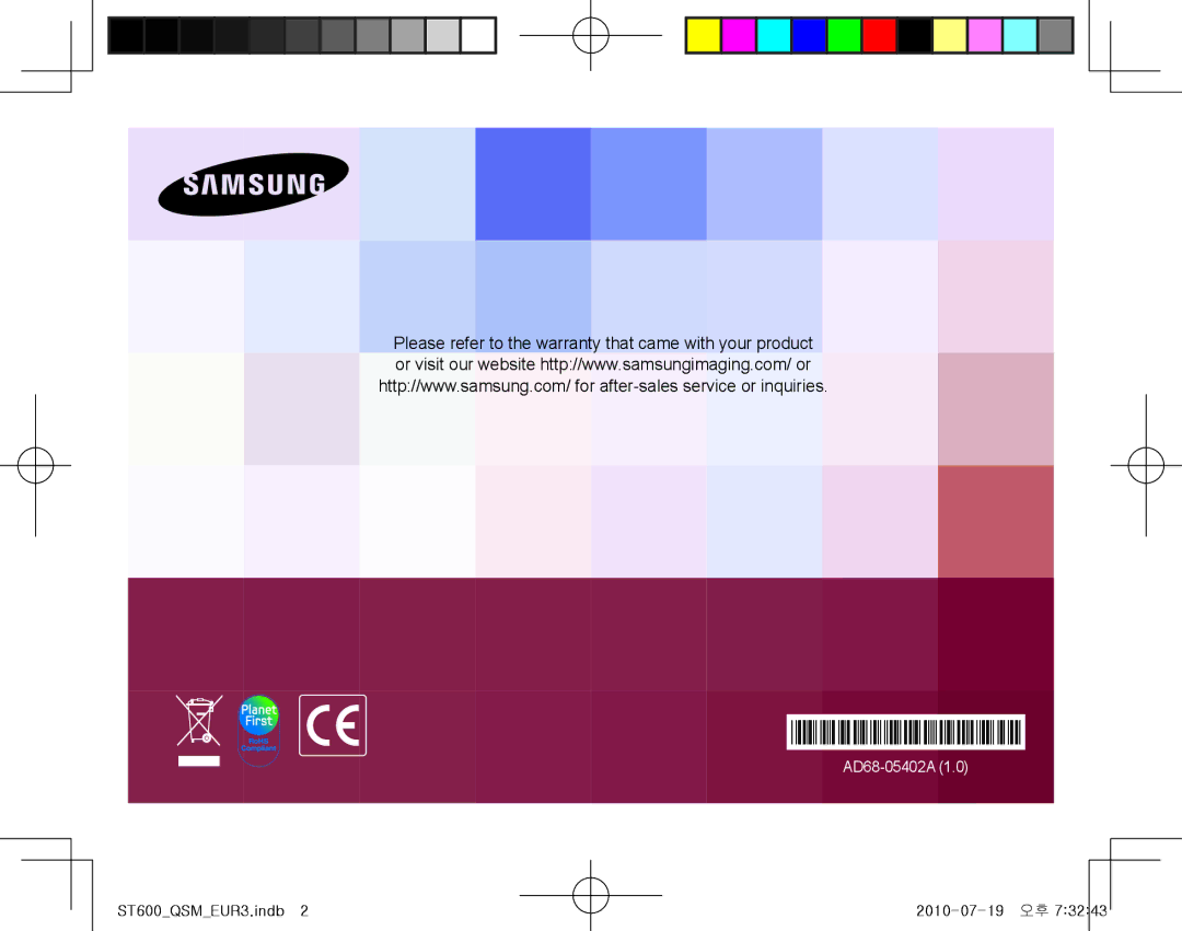 Samsung EC-ST600ZBPLE2, EC-ST600ZBPLE1, EC-ST600ZBPBE1, EC-ST600ZBPBIT, EC-ST600ZBPPIT, EC-ST600ZBPLIT manual AD68-05402A 