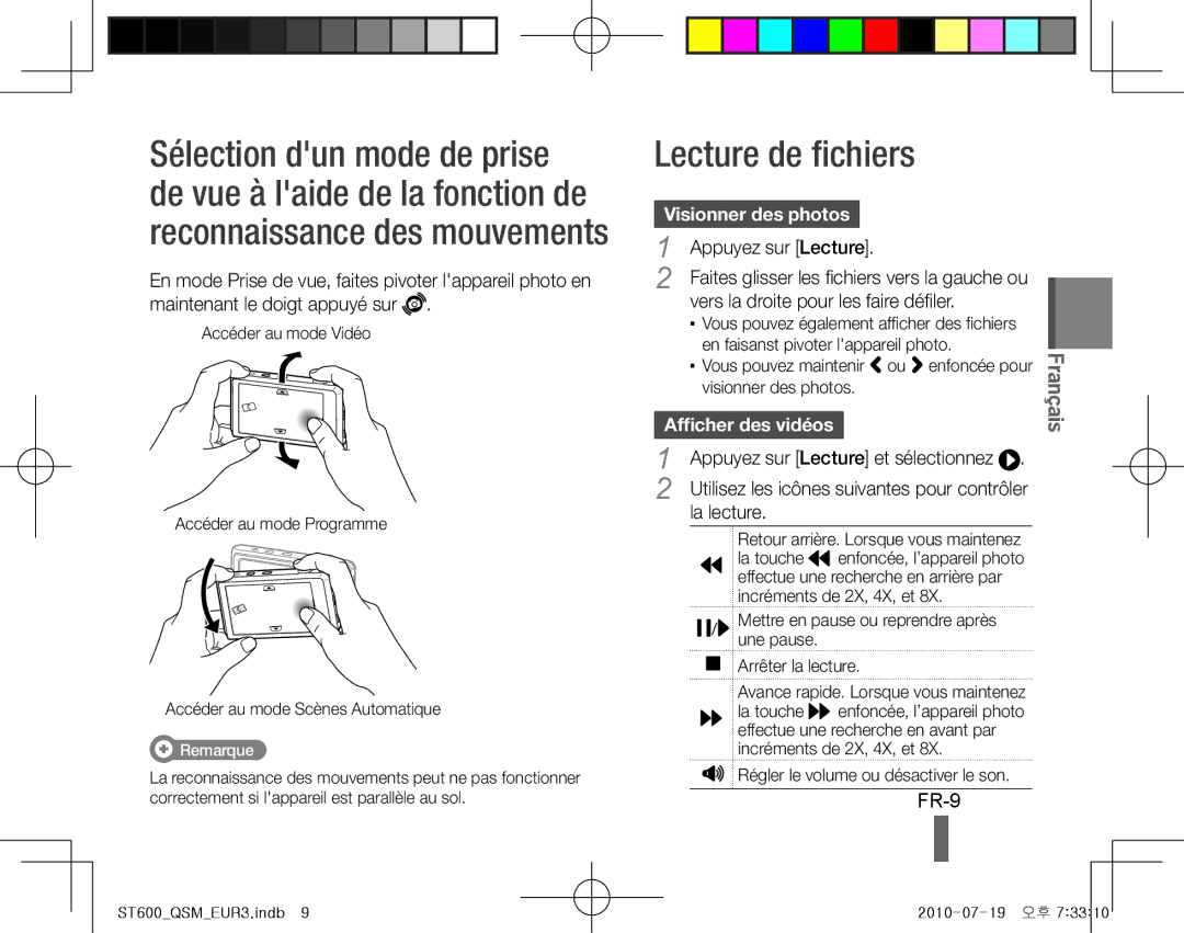 Samsung EC-ST600ZBDBVN, EC-ST600ZBPLE1, EC-ST600ZBPBE1, EC-ST600ZBPBIT manual Lecture de fichiers, FR-9, Visionner des photos 