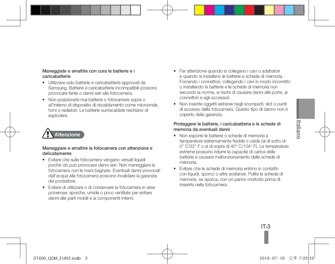 Samsung EC-ST600ZBPBE2, EC-ST600ZBPLE1, EC-ST600ZBPBE1, EC-ST600ZBPBIT, EC-ST600ZBPPIT, EC-ST600ZBPLIT manual IT-3, Attenzione 