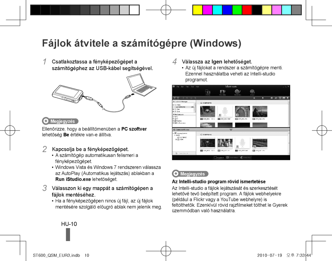 Samsung EC-ST600ZBPGRU, EC-ST600ZBPLE1, EC-ST600ZBPBE1, EC-ST600ZBPBIT manual Fájlok átvitele a számítógépre Windows, HU-10 