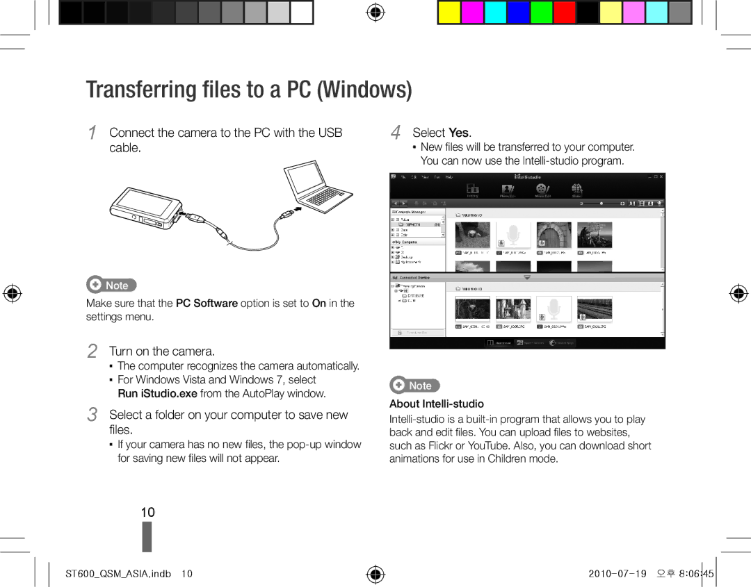 Samsung EC-ST600ZBPGE2 Transferring files to a PC Windows, Connect the camera to the PC with the USB cable, Select Yes 