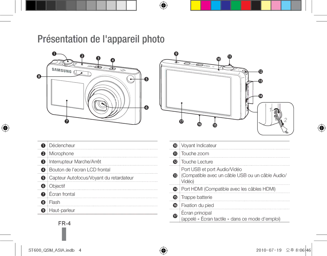 Samsung EC-ST600ZBPGRU, EC-ST600ZBPLE1, EC-ST600ZBPBE1, EC-ST600ZBPBIT, EC-ST600ZBPPIT Présentation de lappareil photo, FR-4 