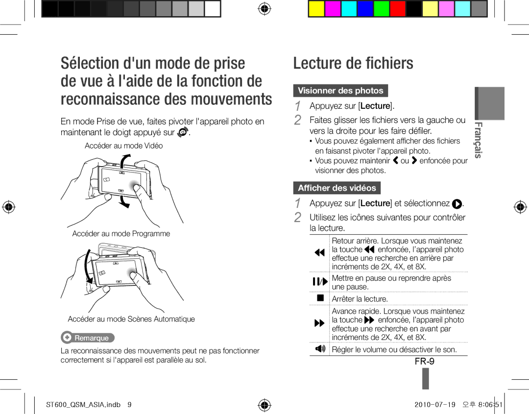 Samsung EC-ST600ZDDGTH, EC-ST600ZBPLE1, EC-ST600ZBPBE1, EC-ST600ZBPBIT, EC-ST600ZBPPIT manual Lecture de fichiers, FR-9 