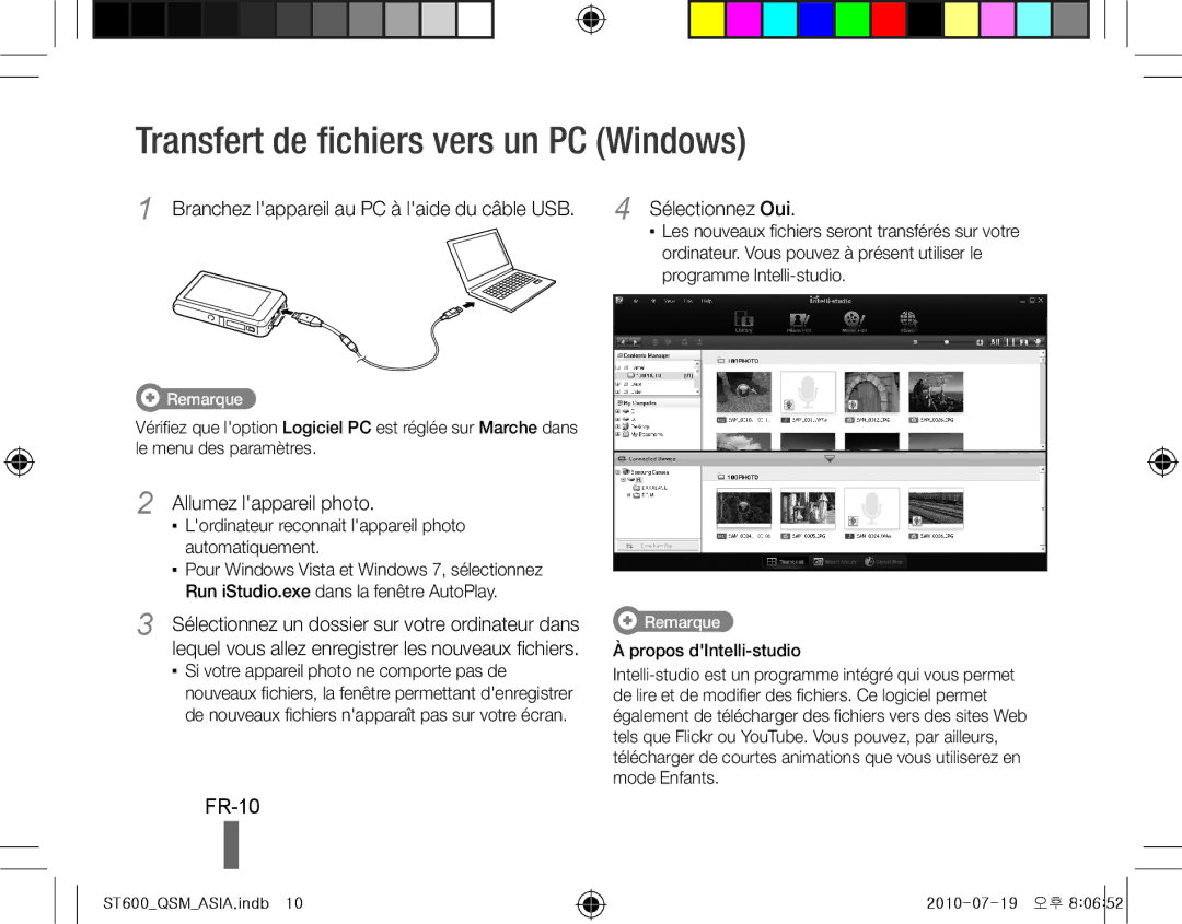 Samsung EC-ST600ZBPGIL Transfert de fichiers vers un PC Windows, FR-10, Allumez lappareil photo, Propos dIntelli-studio 