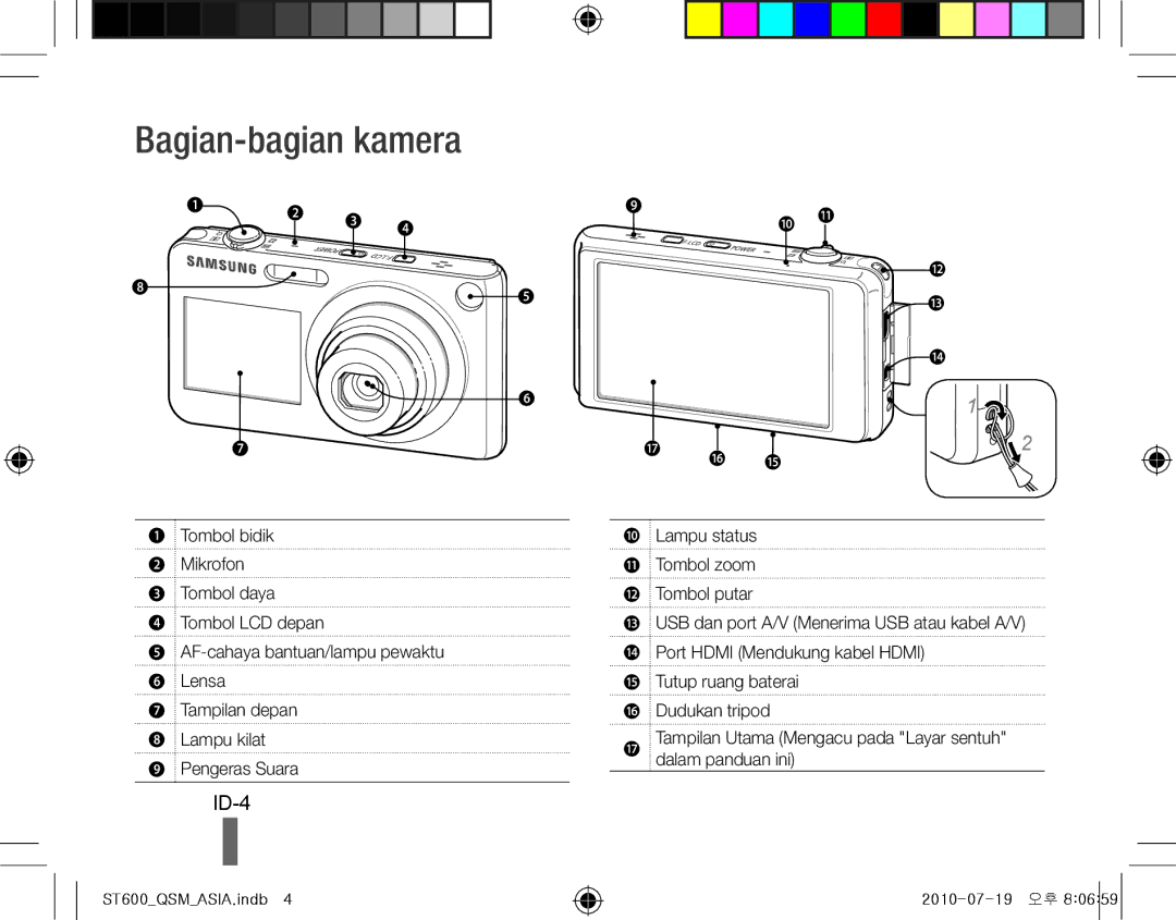 Samsung EC-ST600ZBPLE2, EC-ST600ZBPLE1, EC-ST600ZBPBE1, EC-ST600ZBPBIT, EC-ST600ZBPPIT manual Bagian-bagian kamera, ID-4 