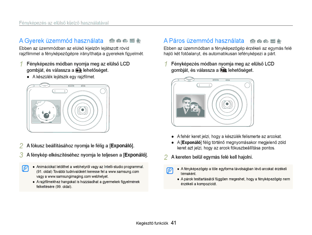 Samsung EC-ST600ZBPPIT, EC-ST600ZBPGE3 manual Páros üzemmód használata S a p s d, Kereten belül egymás felé kell hajolni 