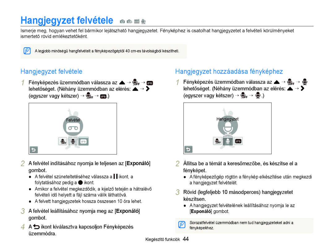 Samsung EC-ST600ZBPPIT, EC-ST600ZBPGE3, EC-ST600ZBPBE3 Hangjegyzet felvétele a p s d, Hangjegyzet hozzáadása fényképhez 