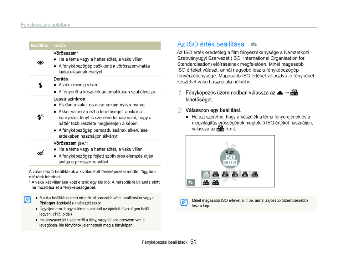 Samsung EC-ST600ZBPGE3, EC-ST600ZBPPIT manual Az ISO érték beállítása p, Derítés, Lassú szinkron, Vörösszem jav 