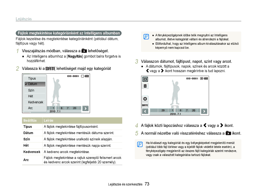 Samsung EC-ST600ZBPBE3 manual Visszajátszás módban, válassza a Lehetőséget, Válassza ki a Lehetőséget majd egy kategóriát 