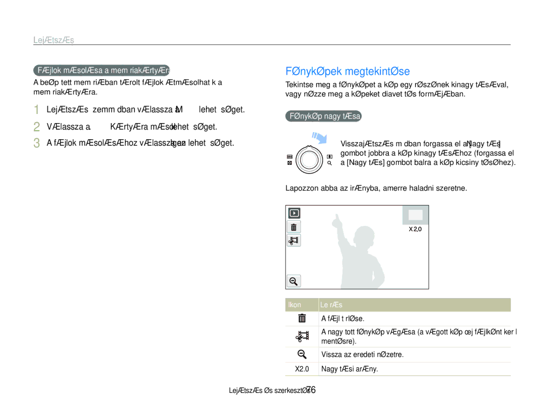 Samsung EC-ST600ZBPBE3 manual Fényképek megtekintése, Válassza a . ““Kártyára másol lehetőséget, Fénykép nagyítása 