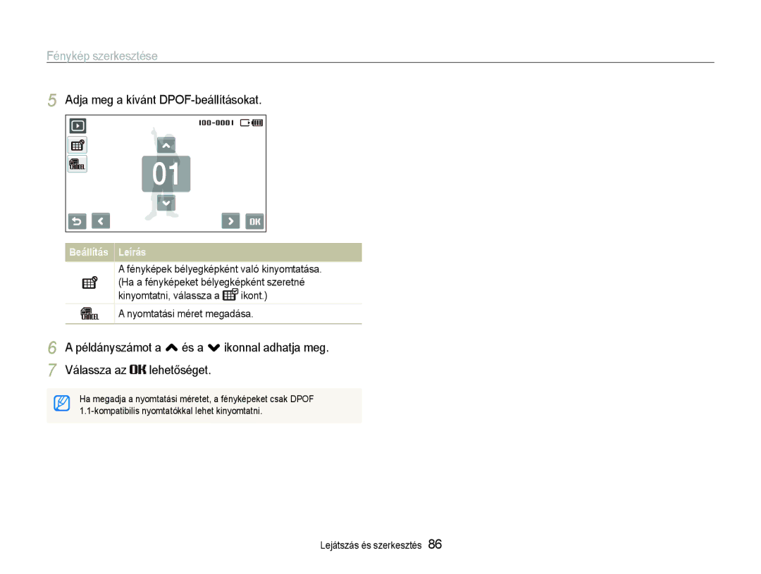 Samsung EC-ST600ZBPPIT, EC-ST600ZBPGE3, EC-ST600ZBPBE3 manual Adja meg a kívánt DPOF-beállításokat 