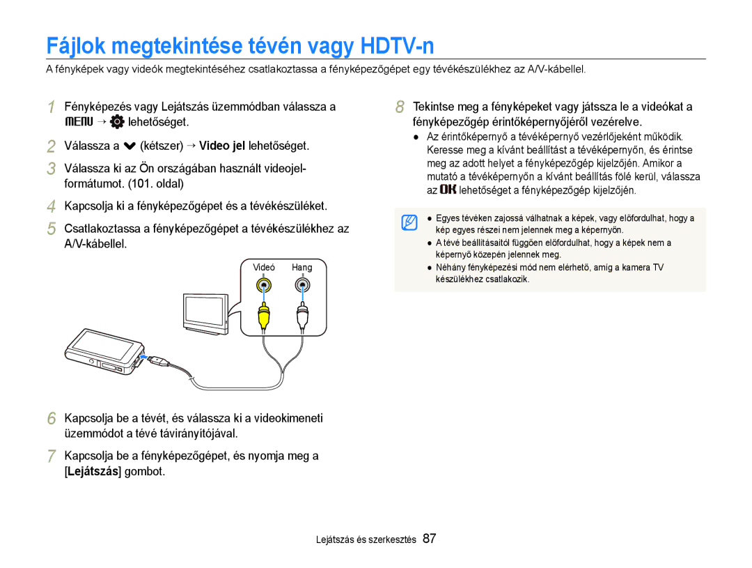 Samsung EC-ST600ZBPGE3, EC-ST600ZBPPIT, EC-ST600ZBPBE3 manual Fájlok megtekintése tévén vagy HDTV-n 