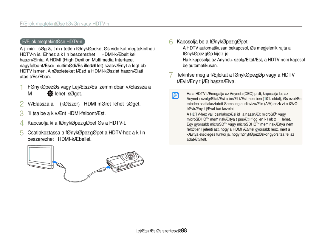 Samsung EC-ST600ZBPBE3 “ lehetőséget, Állítsa be a kívánt HDMI-felbontást, Kapcsolja ki a fényképezőgépet és a HDTV-t 