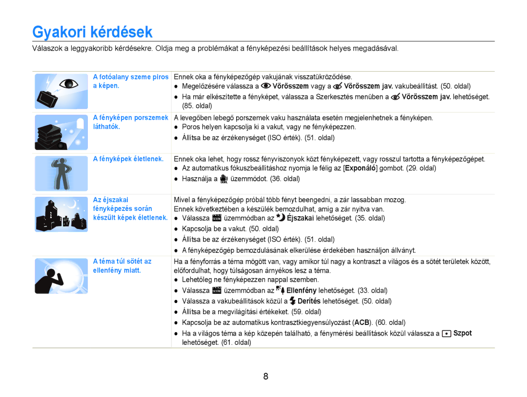 Samsung EC-ST600ZBPPIT, EC-ST600ZBPGE3, EC-ST600ZBPBE3 manual Gyakori kérdések, Vörösszem vagy a, Szpot 