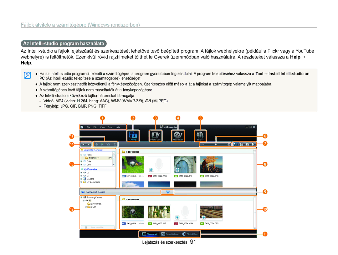 Samsung EC-ST600ZBPBE3, EC-ST600ZBPPIT, EC-ST600ZBPGE3 manual Az Intelli-studio program használata, Help 